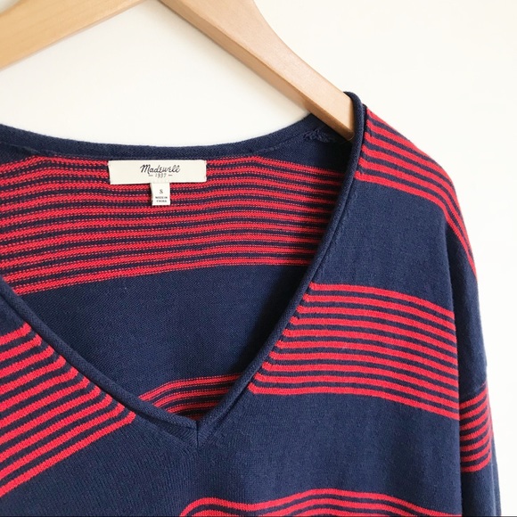 MADEWELL Striped V Neck Pullover Sweater Sz S - Picture 2 of 6